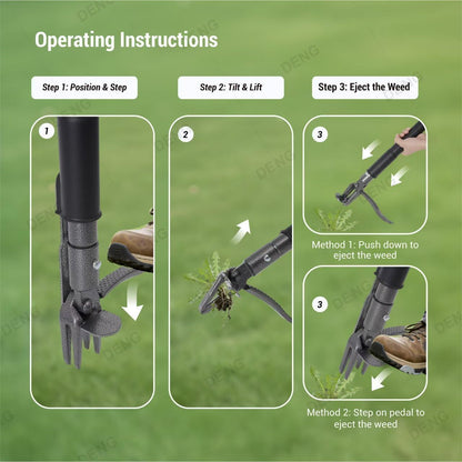 Stand Up Weed Puller with Kick-Out Weed Ejector, No-Bending Long Handle Manual Weed Remover for Lawn & Garden, Foot Pedal Design for Dandelions & Common Weeds