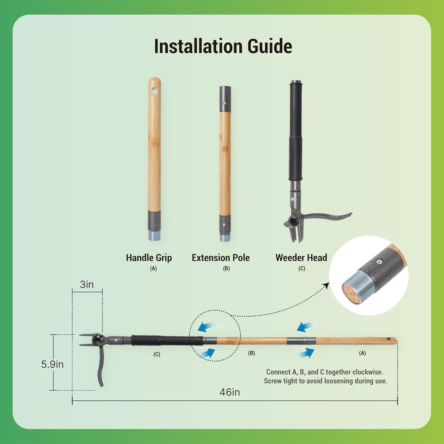 Stand Up Weed Puller with Kick-Out Weed Ejector, No-Bending Long Handle Manual Weed Remover for Lawn & Garden, Foot Pedal Design for Dandelions & Common Weeds