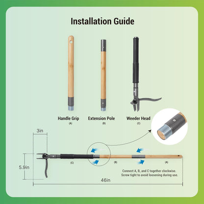 Stand Up Weed Puller with Kick-Out Weed Ejector, No-Bending Long Handle Manual Weed Remover for Lawn & Garden, Foot Pedal Design for Dandelions & Common Weeds