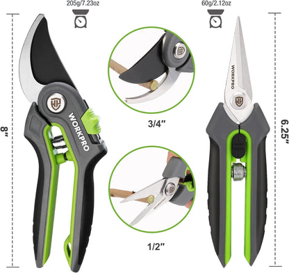 2-Pack Garden Pruning Shears, 8" Bypass & 6.25" Straight Shears