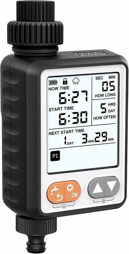 Programmable Water Timer for Garden Hose,10 Independent Watering Programs,Large LCD Display, Digital Sprinkler Timer with Rain Delay, Suitable for lawns, courtyards,and vegetable gardens