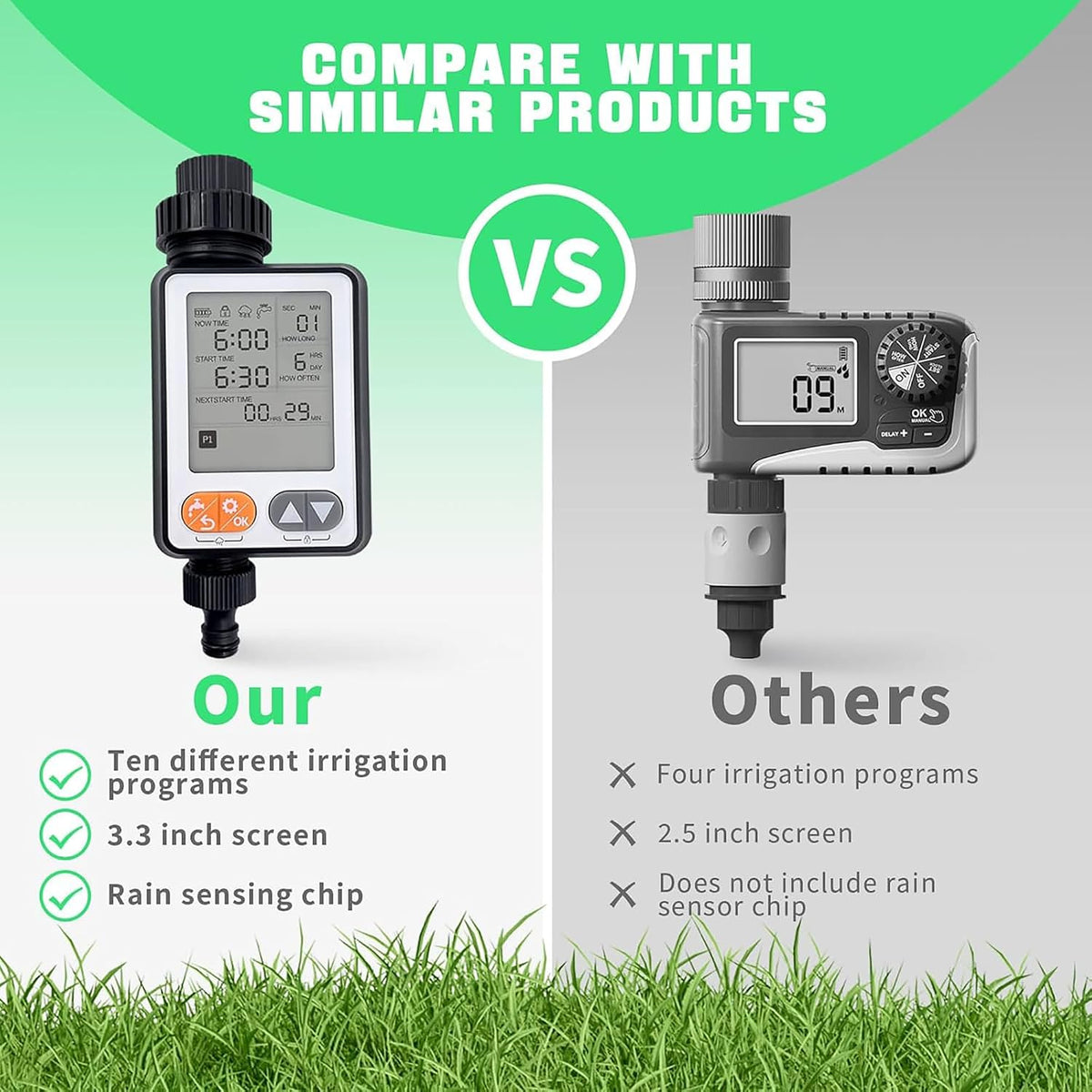 Programmable Water Timer for Garden Hose,10 Independent Watering Programs,Large LCD Display, Digital Sprinkler Timer with Rain Delay, Suitable for lawns, courtyards,and vegetable gardens