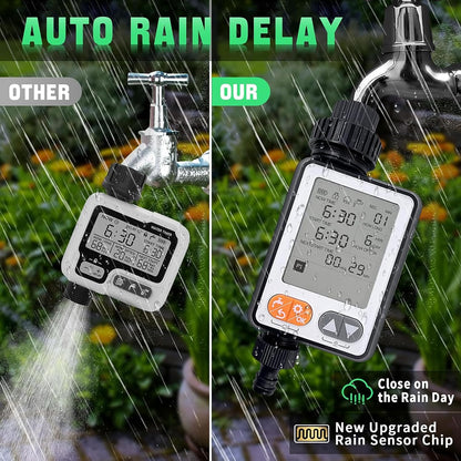 Programmable Water Timer for Garden Hose,10 Independent Watering Programs,Large LCD Display, Digital Sprinkler Timer with Rain Delay, Suitable for lawns, courtyards,and vegetable gardens