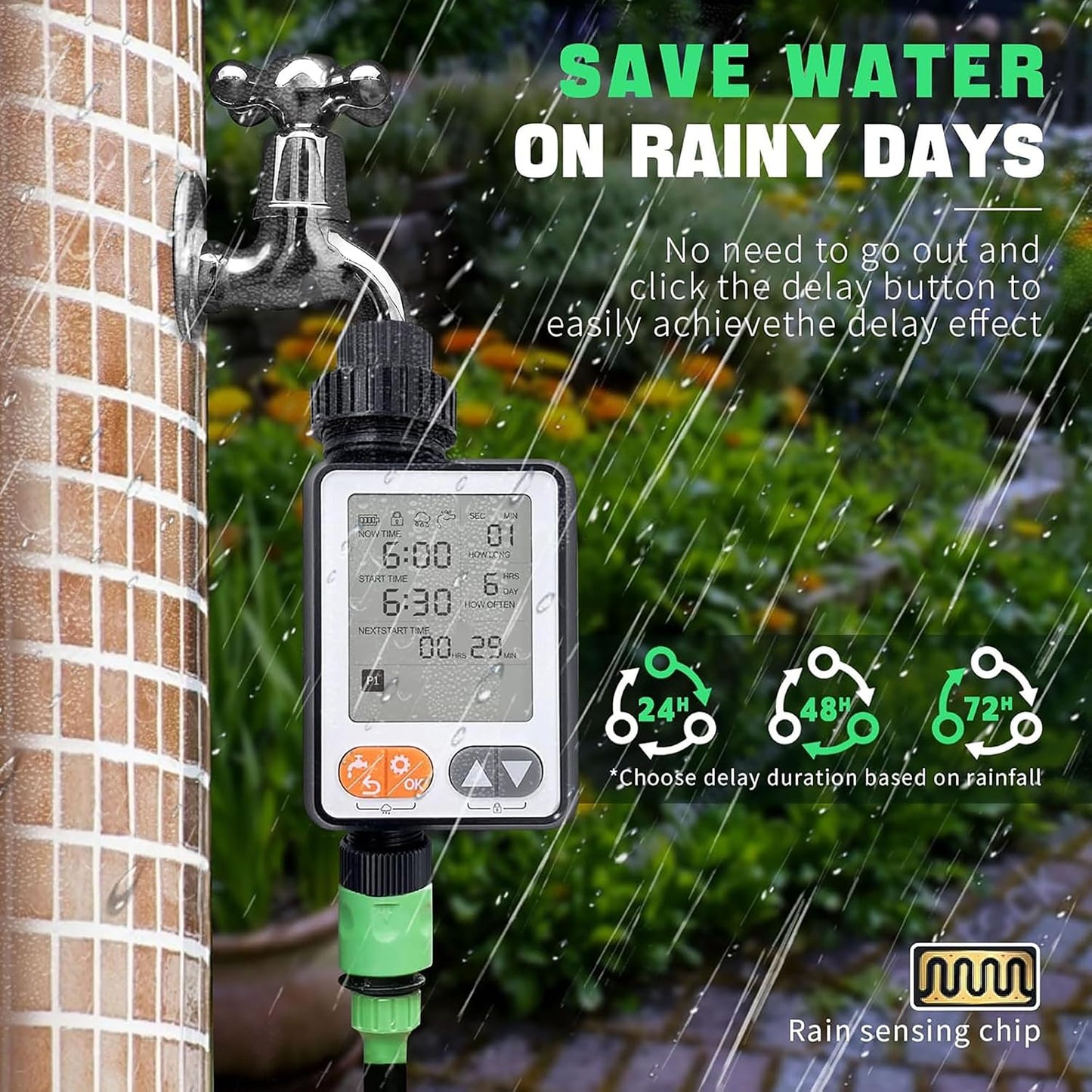 Programmable Water Timer for Garden Hose,10 Independent Watering Programs,Large LCD Display, Digital Sprinkler Timer with Rain Delay, Suitable for lawns, courtyards,and vegetable gardens