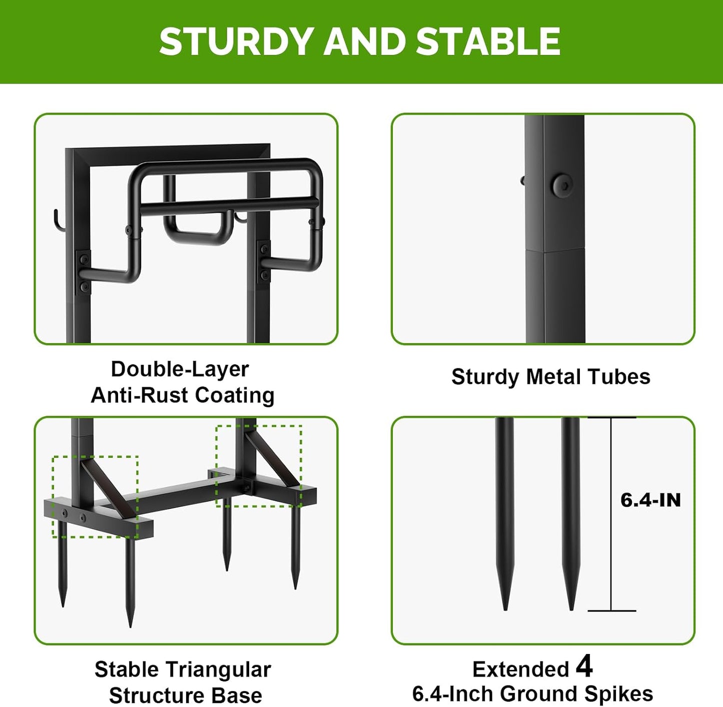Garden Hose Holder with Stable Base and Tool Hooks, Heavy-Duty Metal Hose Hanger Garden Hose Storage Holds 151Ft Hose, Rustproof Freestanding Water Hose Holder for Outside, Yard, Lawn, Black