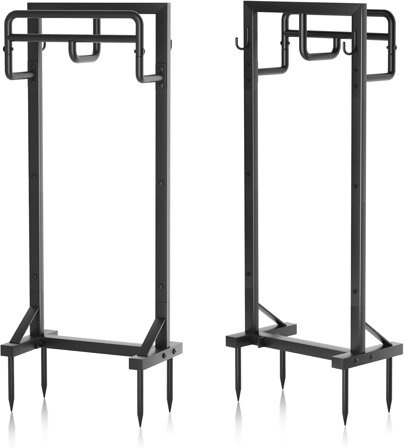 Garden Hose Holder with Stable Base and Tool Hooks, Heavy-Duty Metal Hose Hanger Garden Hose Storage Holds 151Ft Hose, Rustproof Freestanding Water Hose Holder for Outside, Yard, Lawn, Black