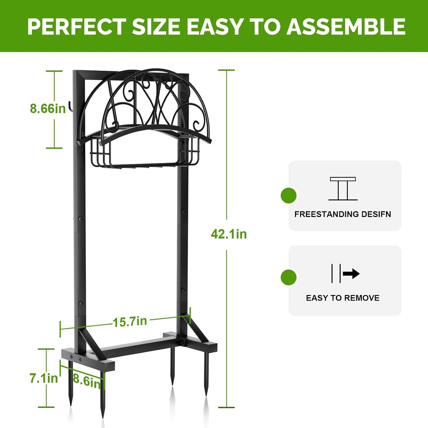 Garden Hose Holder with Stable Base and Tool Hooks, Heavy-Duty Metal Hose Hanger Garden Hose Storage Holds 151Ft Hose, Rustproof Freestanding Water Hose Holder for Outside, Yard, Lawn, Black