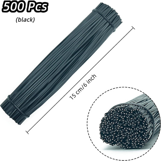 Black Plastic Twist Ties Bulk, 6 Inch Reusable Twist Ties Garden Ties for Plants, 500 Pcs Metallic Twist Ties for Bread Bags, Vines and Wrapping Cords, Christmas Decor
