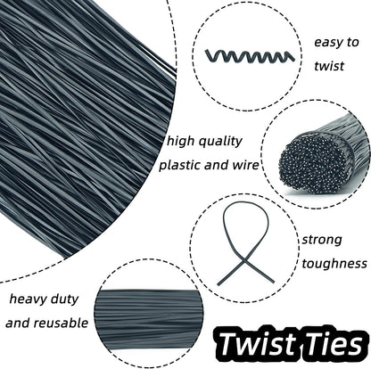 Black Plastic Twist Ties Bulk, 6 Inch Reusable Twist Ties Garden Ties for Plants, 500 Pcs Metallic Twist Ties for Bread Bags, Vines and Wrapping Cords, Christmas Decor
