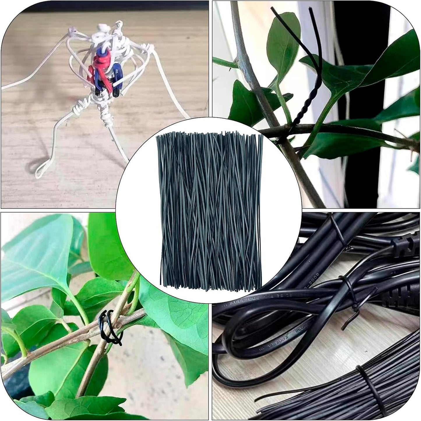 Black Plastic Twist Ties Bulk, 6 Inch Reusable Twist Ties Garden Ties for Plants, 500 Pcs Metallic Twist Ties for Bread Bags, Vines and Wrapping Cords, Christmas Decor