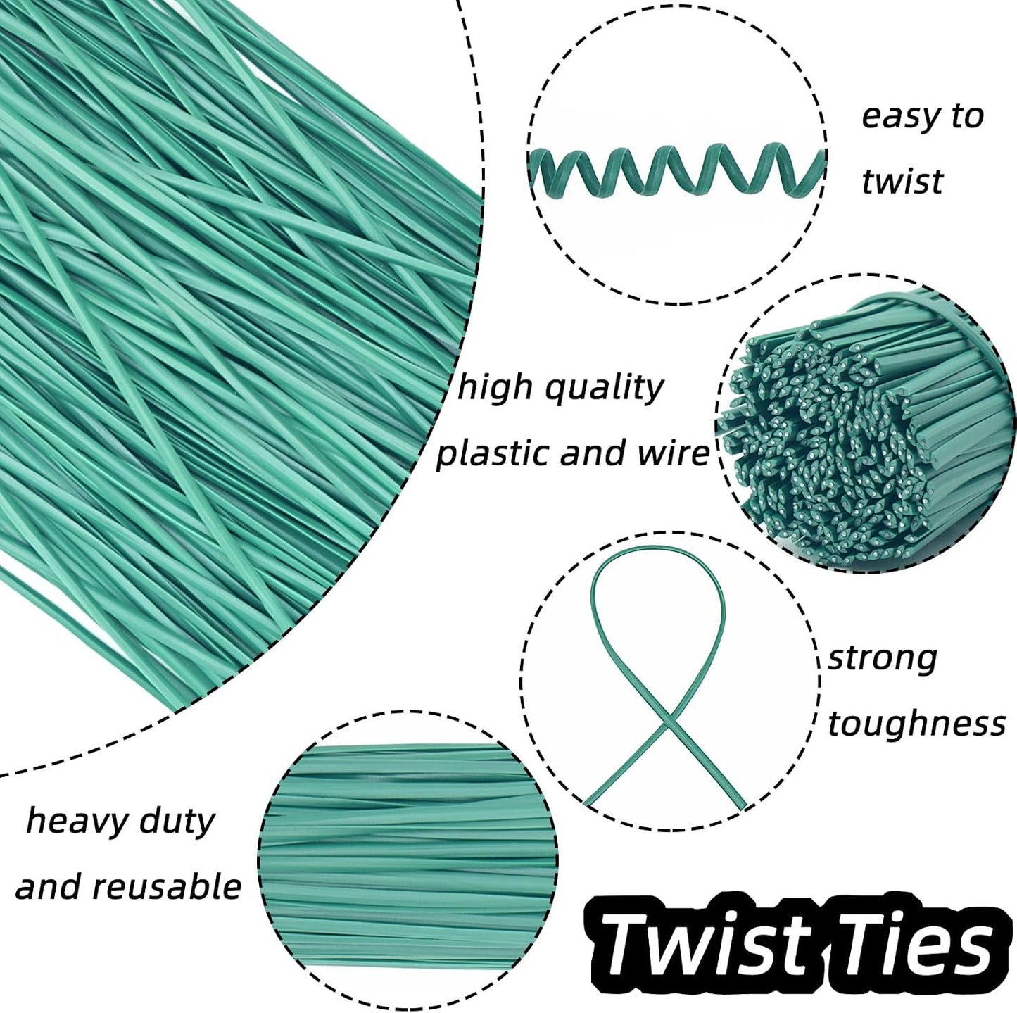 Black Plastic Twist Ties Bulk, 6 Inch Reusable Twist Ties Garden Ties for Plants, 500 Pcs Metallic Twist Ties for Bread Bags, Vines and Wrapping Cords, Christmas Decor