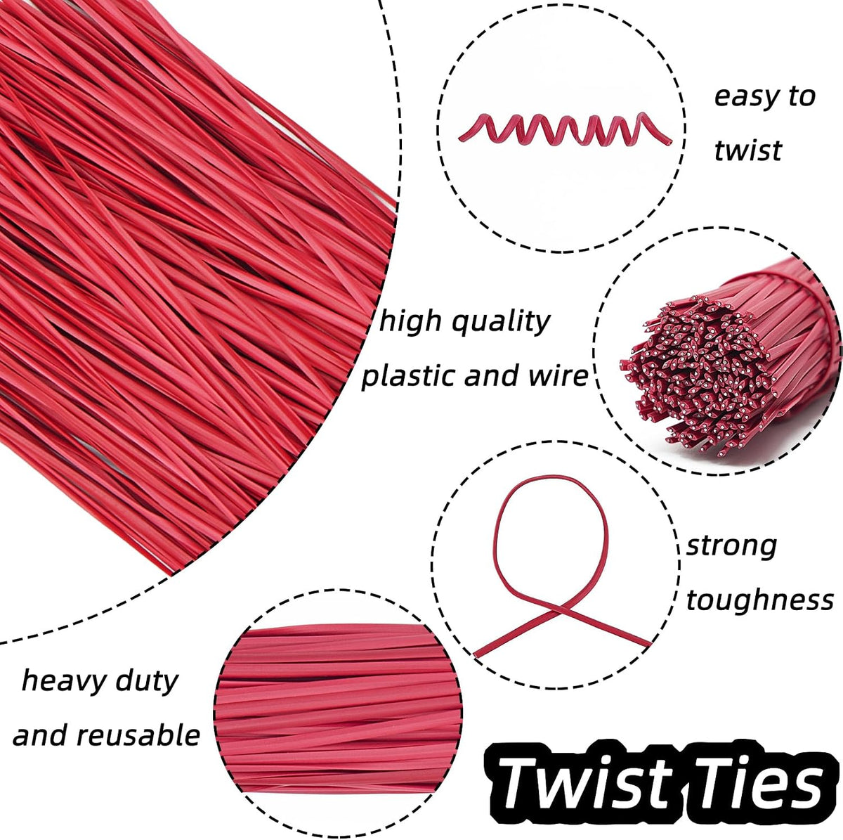 Black Plastic Twist Ties Bulk, 6 Inch Reusable Twist Ties Garden Ties for Plants, 500 Pcs Metallic Twist Ties for Bread Bags, Vines and Wrapping Cords, Christmas Decor