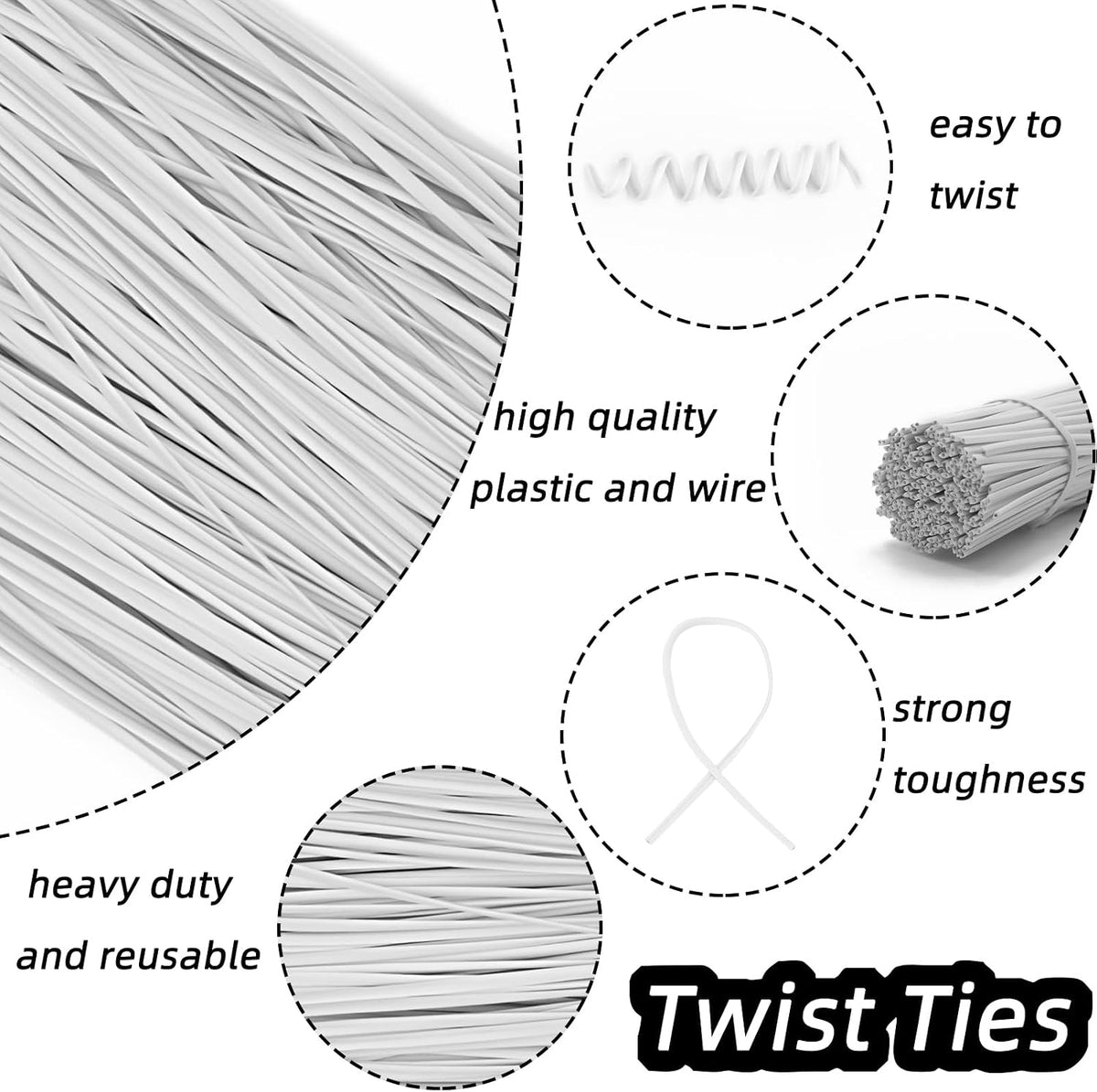 Black Plastic Twist Ties Bulk, 6 Inch Reusable Twist Ties Garden Ties for Plants, 500 Pcs Metallic Twist Ties for Bread Bags, Vines and Wrapping Cords, Christmas Decor
