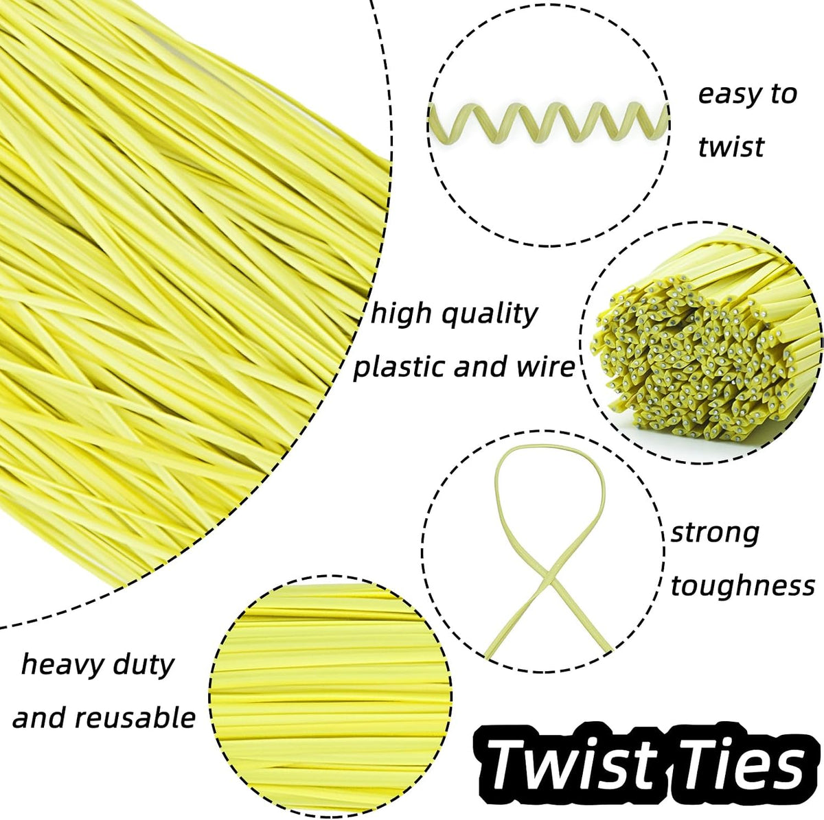 Black Plastic Twist Ties Bulk, 6 Inch Reusable Twist Ties Garden Ties for Plants, 500 Pcs Metallic Twist Ties for Bread Bags, Vines and Wrapping Cords, Christmas Decor