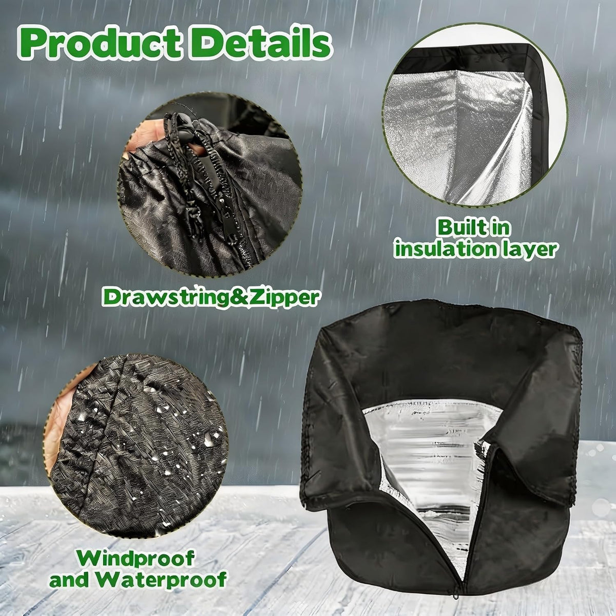 Winter Plant Frost Cover, 2 Pcs 17.7"x19.7" Windproof Freeze Protection Pot Cover with Drawstring & Zipper, Heat Retention Jacket for Outdoor Potted Plants, Shrubs, Trees