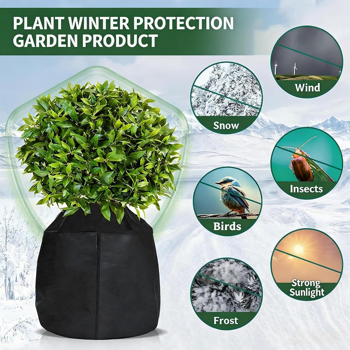 Winter Plant Frost Cover, 2 Pcs 17.7"x19.7" Windproof Freeze Protection Pot Cover with Drawstring & Zipper, Heat Retention Jacket for Outdoor Potted Plants, Shrubs, Trees