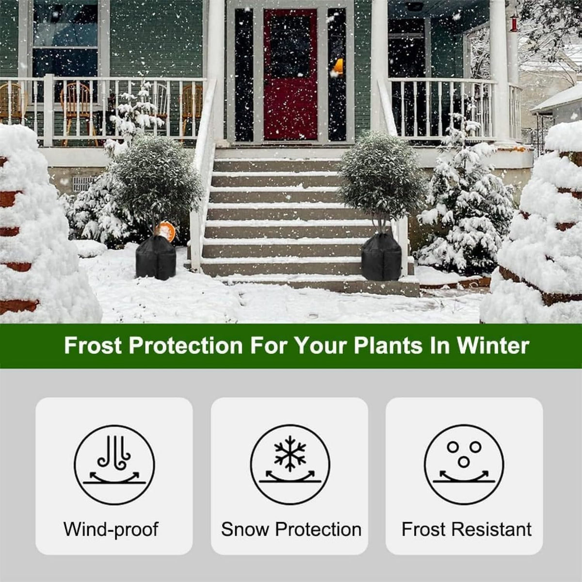Winter Plant Frost Cover, 2 Pcs 17.7"x19.7" Windproof Freeze Protection Pot Cover with Drawstring & Zipper, Heat Retention Jacket for Outdoor Potted Plants, Shrubs, Trees