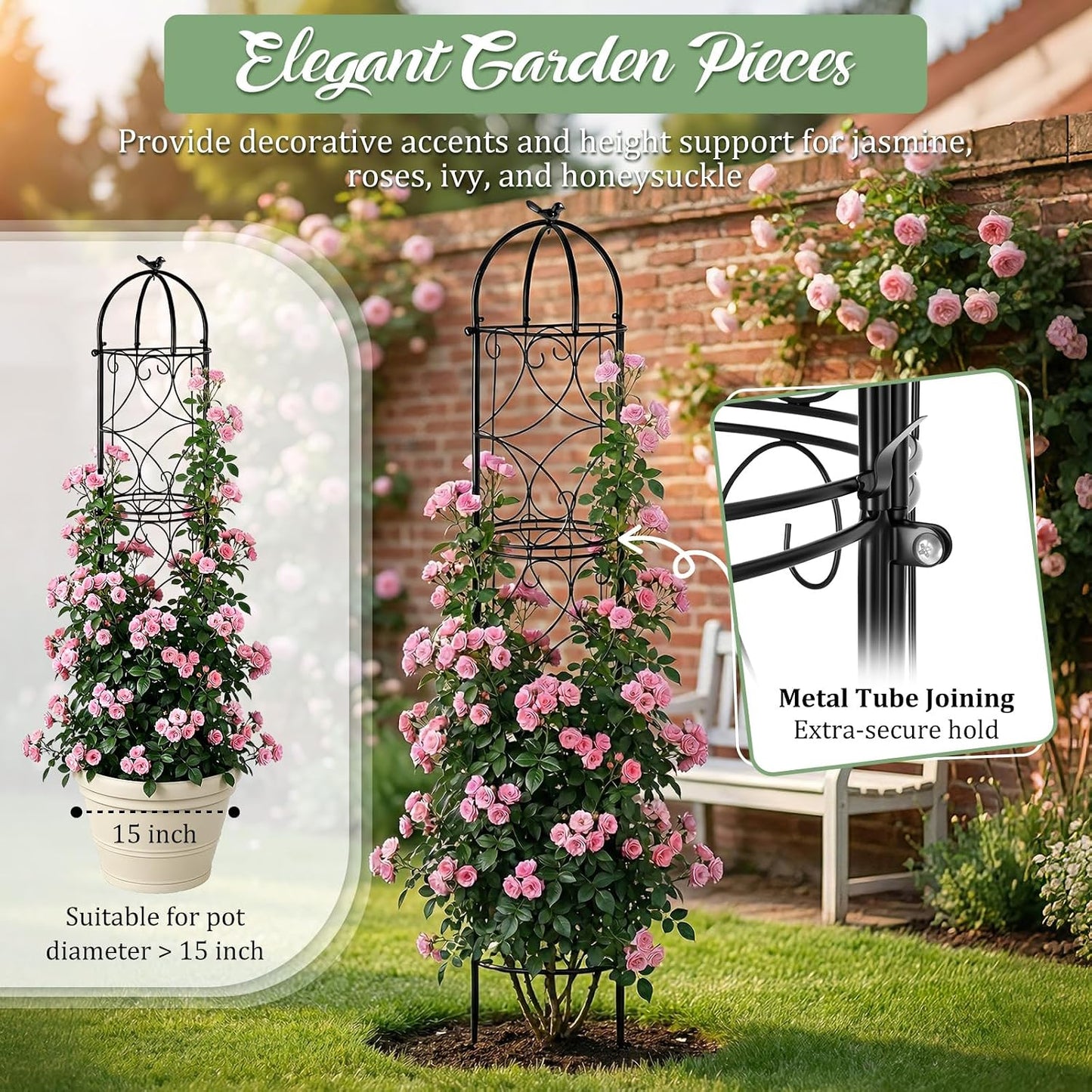 6.1FT Metal Garden Obelisk Trellis for Roses, Vines & Tomatoes