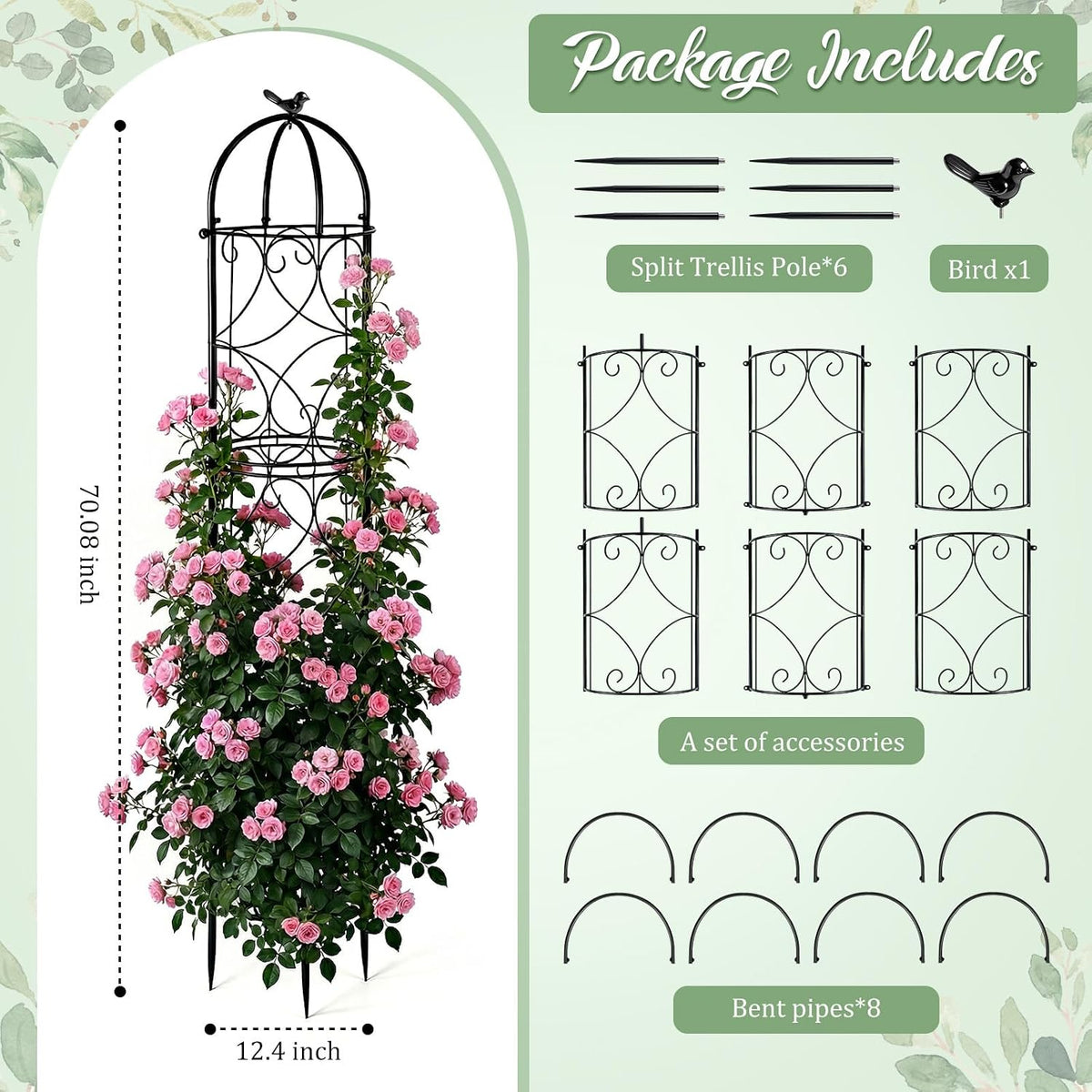 6.1FT Metal Garden Obelisk Trellis for Roses, Vines & Tomatoes