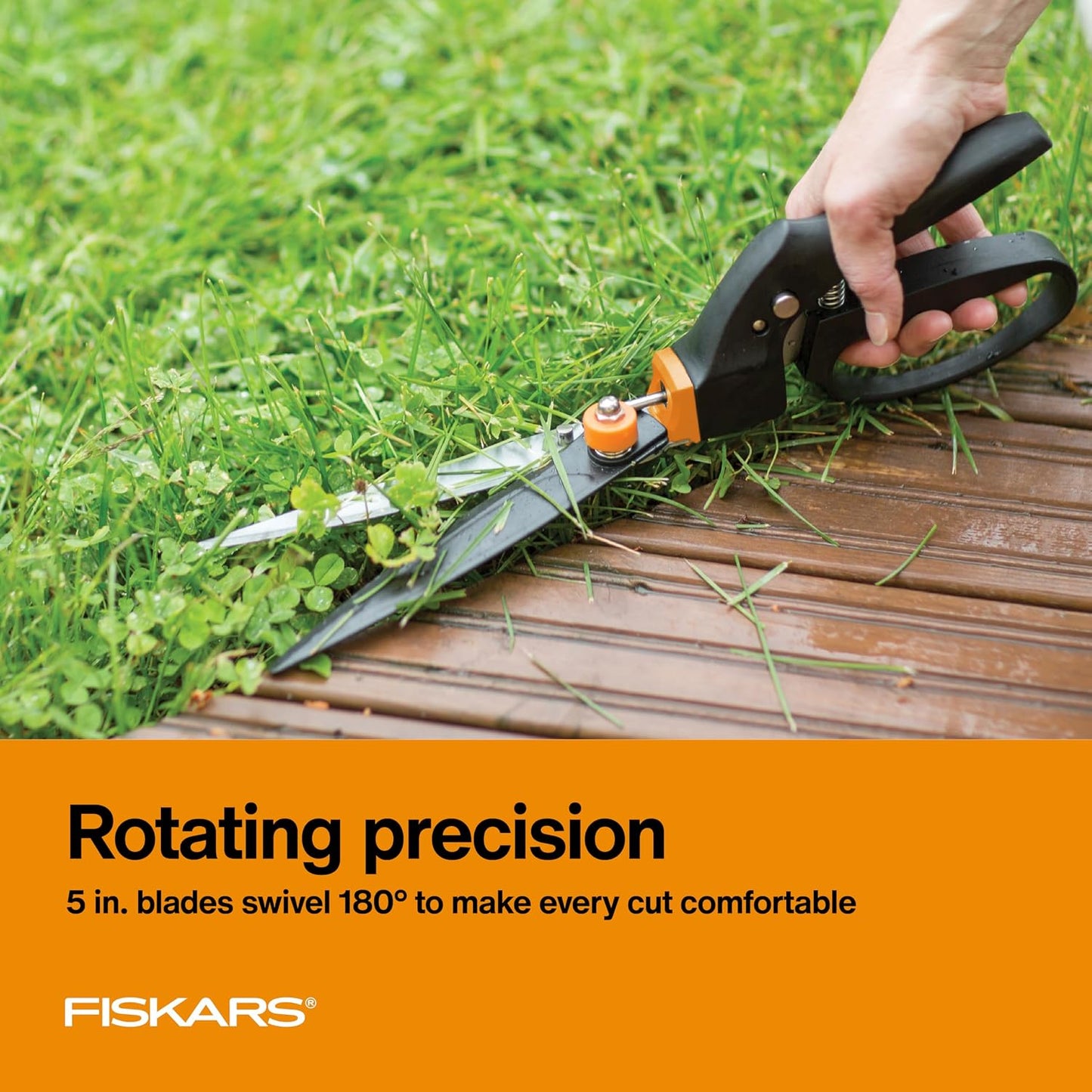Garden Swivel Grass Shears, Rotating Blades for Precise Lawn Edging, Spring-Action Handle, 5", Black/Orange