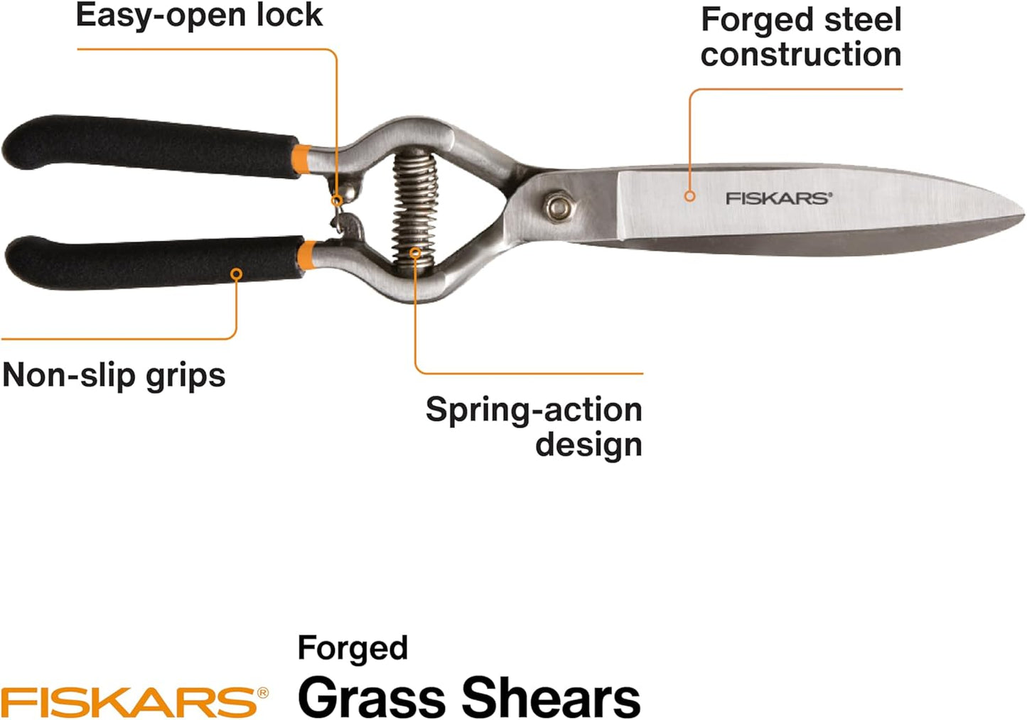 Garden Swivel Grass Shears, Rotating Blades for Precise Lawn Edging, Spring-Action Handle, 5", Black/Orange