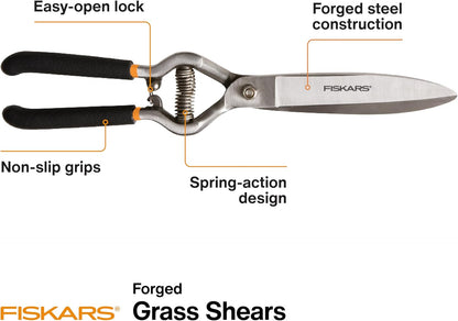 Garden Swivel Grass Shears, Rotating Blades for Precise Lawn Edging, Spring-Action Handle, 5", Black/Orange