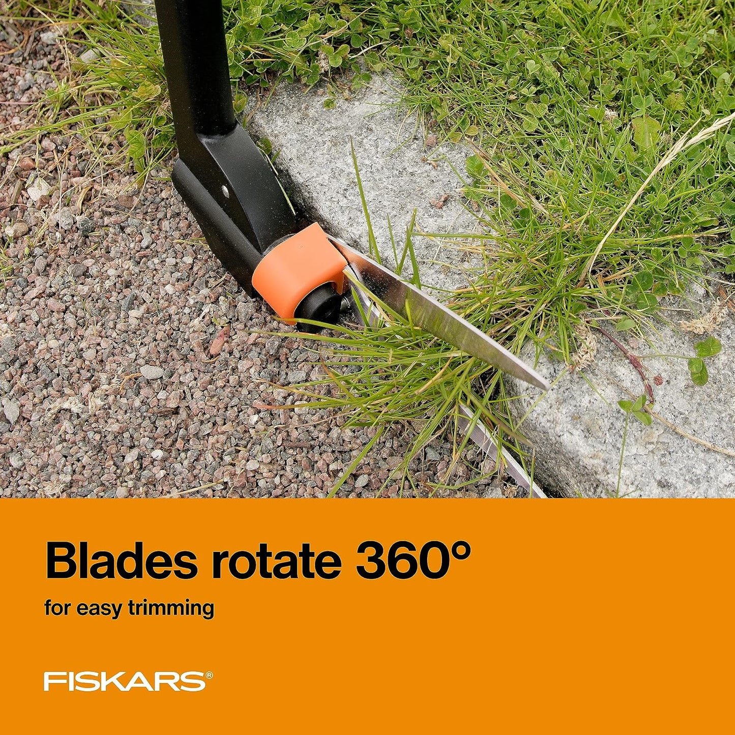 Garden Swivel Grass Shears, Rotating Blades for Precise Lawn Edging, Spring-Action Handle, 5", Black/Orange
