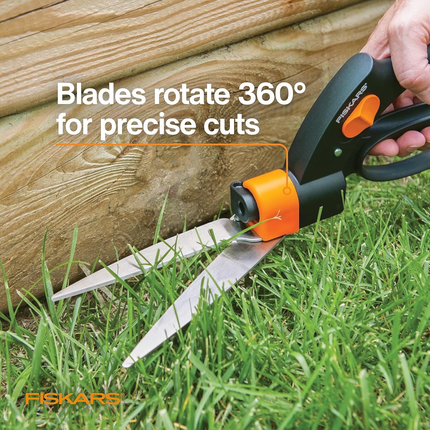 Garden Swivel Grass Shears, Rotating Blades for Precise Lawn Edging, Spring-Action Handle, 5", Black/Orange