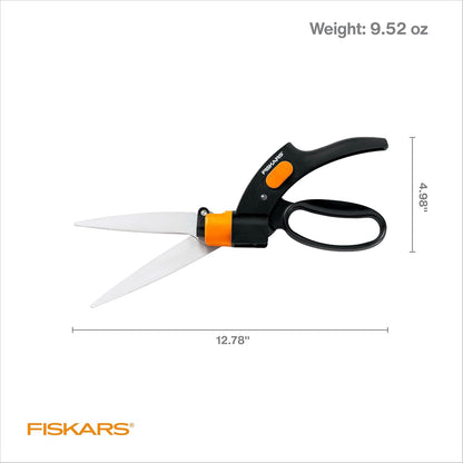 Garden Swivel Grass Shears, Rotating Blades for Precise Lawn Edging, Spring-Action Handle, 5", Black/Orange