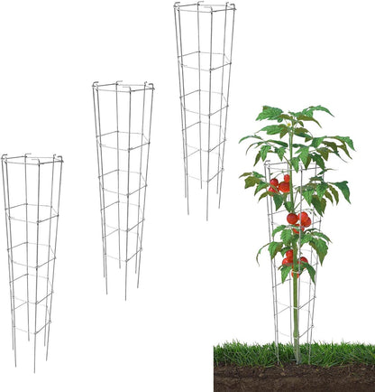 46 Inch Height 3PCS Galvanized Hexagon Folding Tomato Cage,Climbing Plant Support Tower Vegetable Stake Trellis