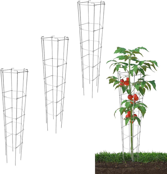 46 Inch Height 3PCS Galvanized Hexagon Folding Tomato Cage,Climbing Plant Support Tower Vegetable Stake Trellis