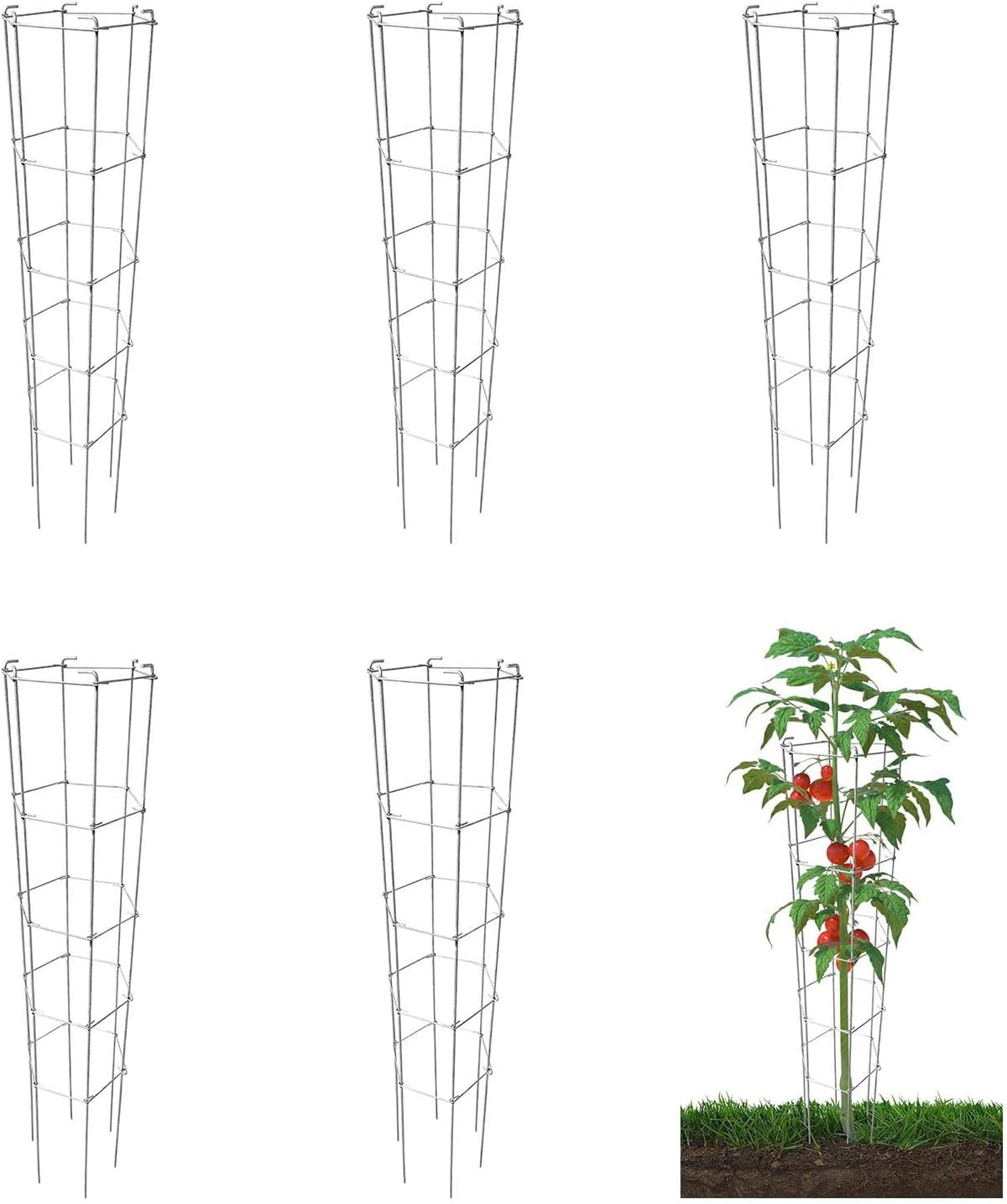 46 Inch Height 3PCS Galvanized Hexagon Folding Tomato Cage,Climbing Plant Support Tower Vegetable Stake Trellis