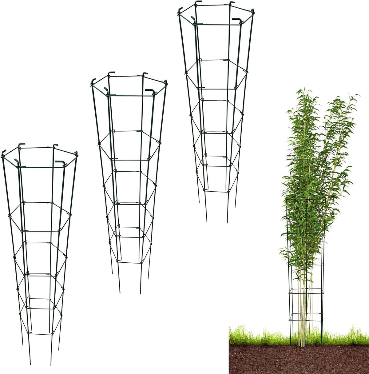 46 Inch Height 3PCS Galvanized Hexagon Folding Tomato Cage,Climbing Plant Support Tower Vegetable Stake Trellis