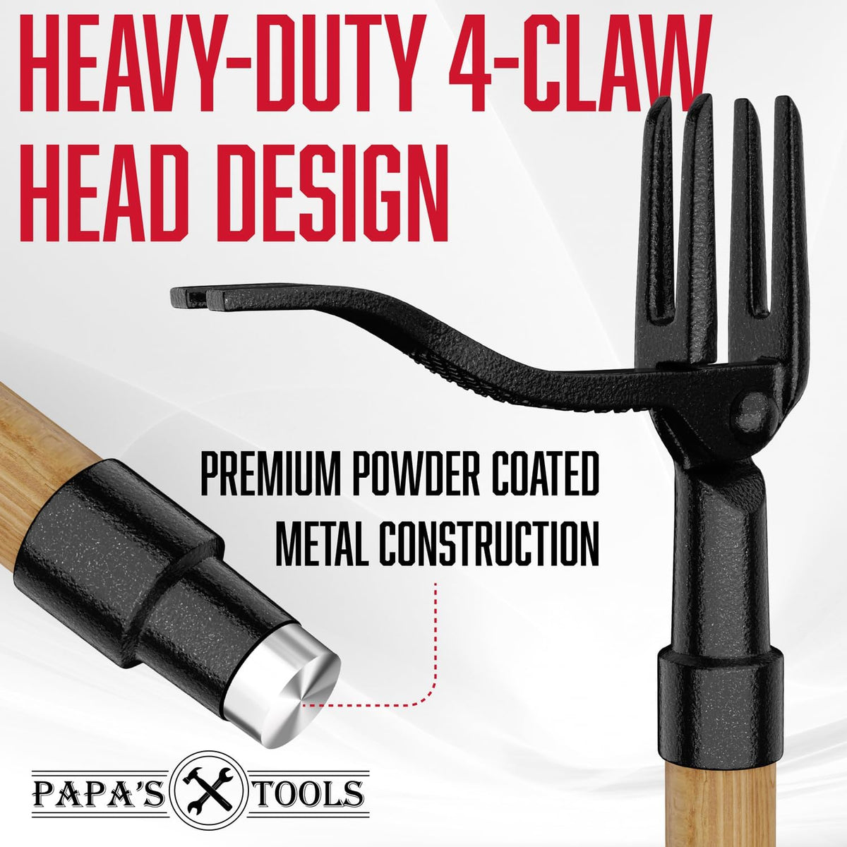 Papa's Tools Weed Puller Tool, 44" Stand Up Weeder Garden Tools & 4 Claw Steel Head, Dual Weed Eject Tech. Made with Real Bamboo & Long Wooden Handle, Yard Weeding Remover for Gardening Men & Women