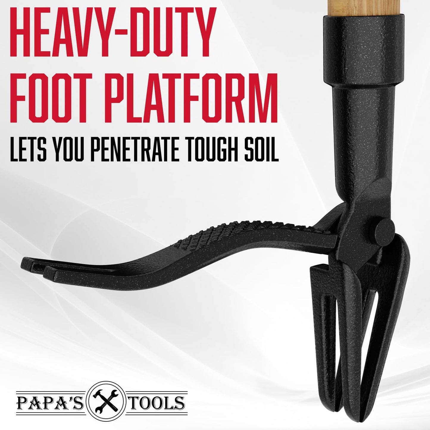Papa's Tools Weed Puller Tool, 44" Stand Up Weeder Garden Tools & 4 Claw Steel Head, Dual Weed Eject Tech. Made with Real Bamboo & Long Wooden Handle, Yard Weeding Remover for Gardening Men & Women