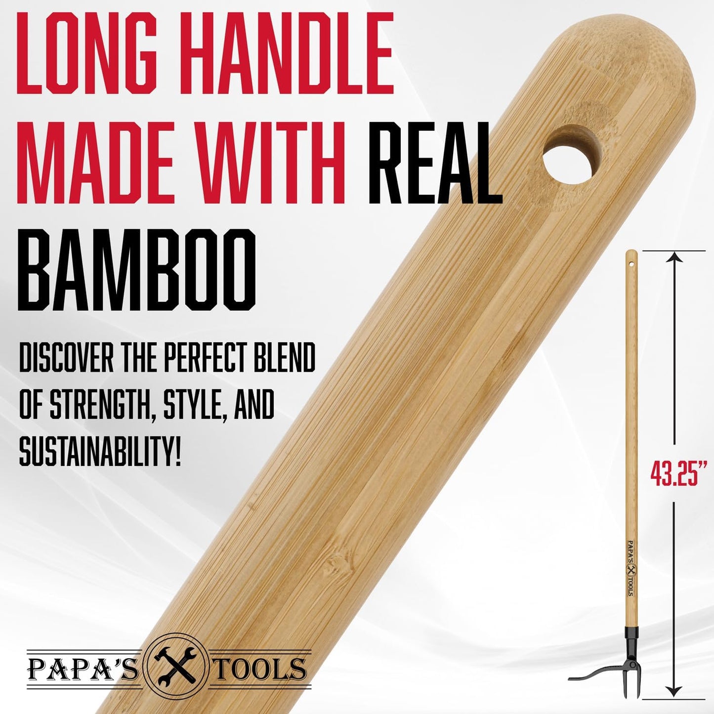 Papa's Tools Weed Puller Tool, 44" Stand Up Weeder Garden Tools & 4 Claw Steel Head, Dual Weed Eject Tech. Made with Real Bamboo & Long Wooden Handle, Yard Weeding Remover for Gardening Men & Women