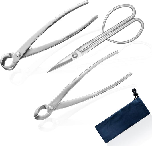 Bonsai Tools Set 3-Piece – Knob Cutter, Concave Cutter & Scissors for Trim