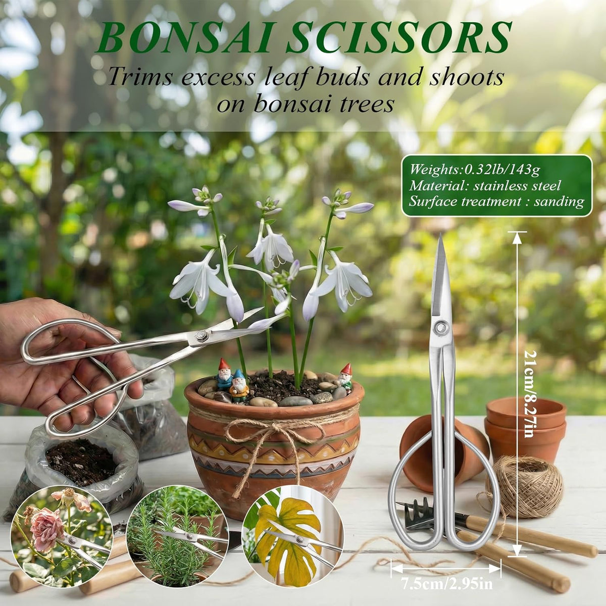 Bonsai Tools Set 3-Piece – Knob Cutter, Concave Cutter & Scissors for Trim