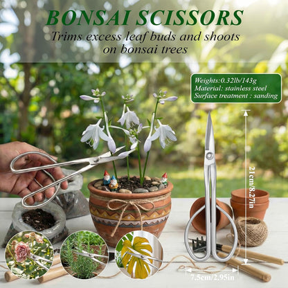 Bonsai Tools Set 3-Piece – Knob Cutter, Concave Cutter & Scissors for Trim