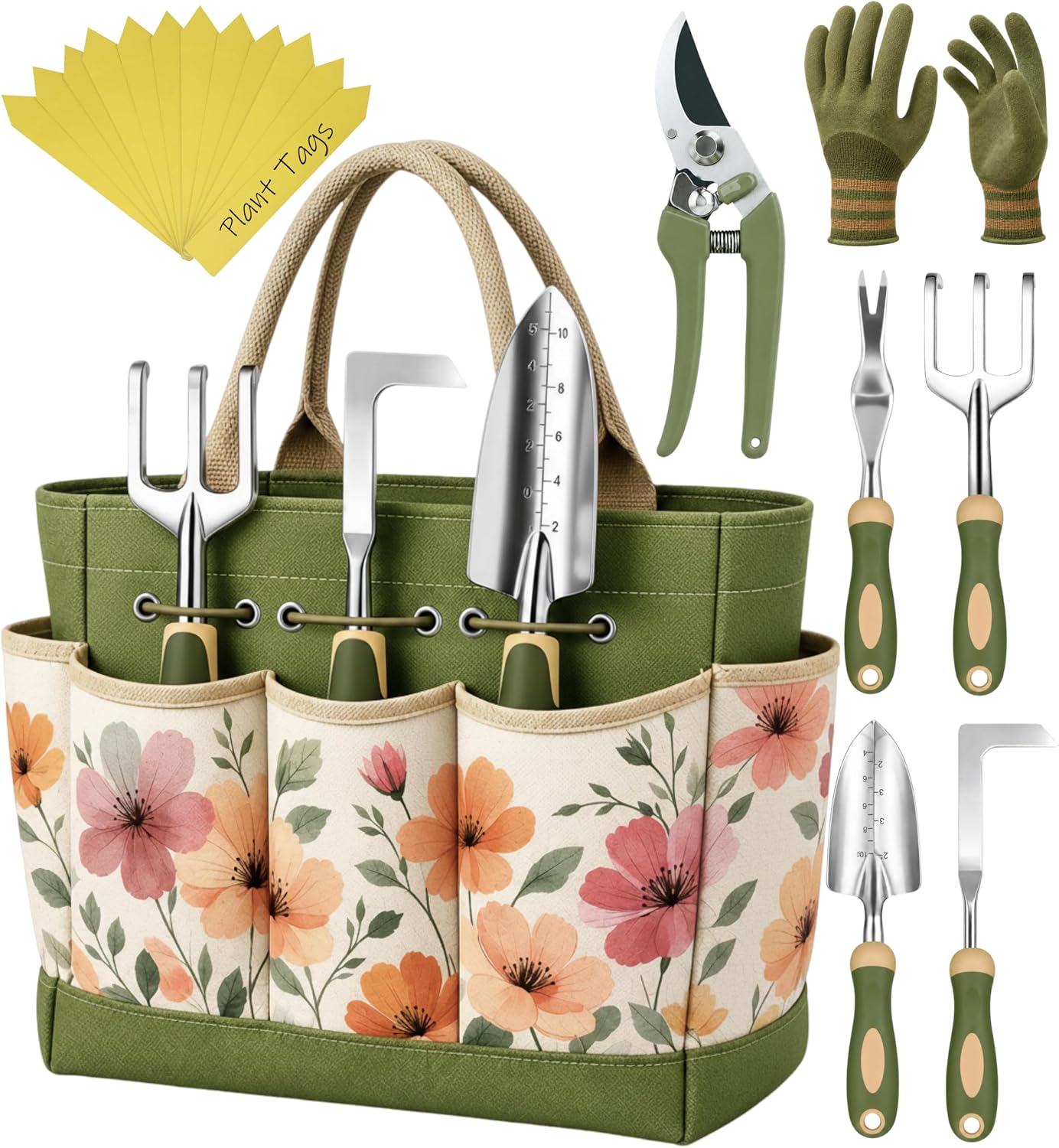 Heavy Duty Gardening Tools - Gardening Gifts for Women, Men, Mom, Dad - Durable, Ergonomic Garden Tools Set (Green)