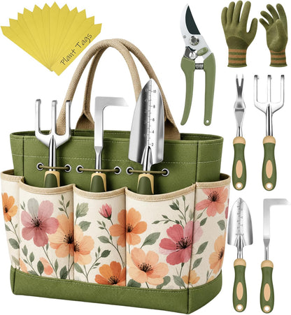 Heavy Duty Gardening Tools - Gardening Gifts for Women, Men, Mom, Dad - Durable, Ergonomic Garden Tools Set (Green)