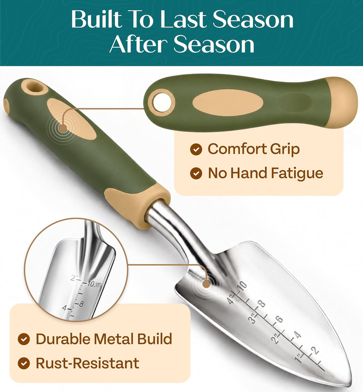 Heavy Duty Gardening Tools - Gardening Gifts for Women, Men, Mom, Dad - Durable, Ergonomic Garden Tools Set (Green)