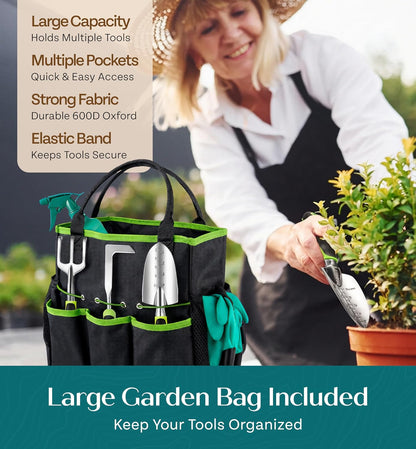 Heavy Duty Gardening Tools - Gardening Gifts for Women, Men, Mom, Dad - Durable, Ergonomic Garden Tools Set (Green)