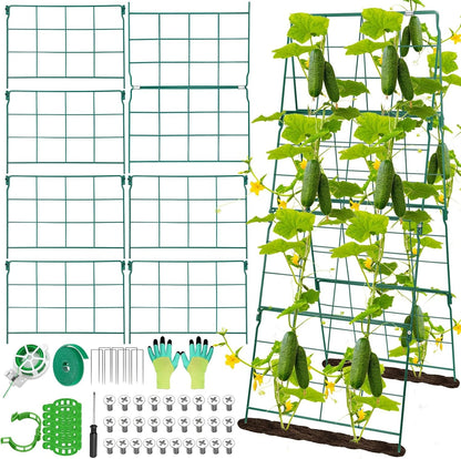 67 x 50 Cucumber Trellis for Raised Bed, U-Shape Metal Large Garden Trellis for Climbing Plants Outdoors with Netting, Garden Tools, Cucumber Arch Trellis for Vegetable Fruit Flower Plant Support