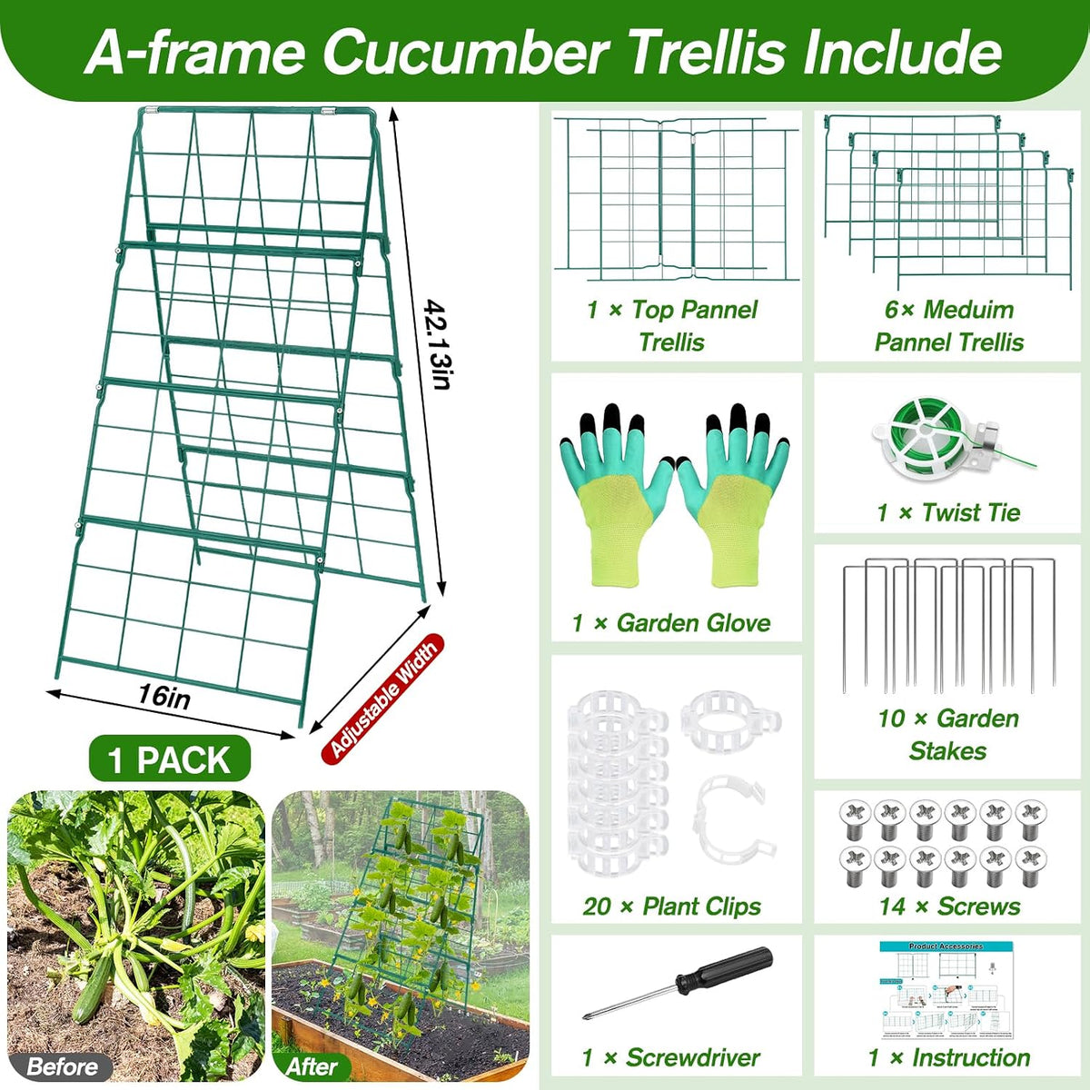 67 x 50 Cucumber Trellis for Raised Bed, U-Shape Metal Large Garden Trellis for Climbing Plants Outdoors with Netting, Garden Tools, Cucumber Arch Trellis for Vegetable Fruit Flower Plant Support