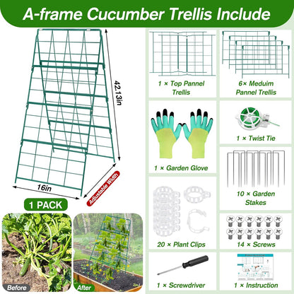 67 x 50 Cucumber Trellis for Raised Bed, U-Shape Metal Large Garden Trellis for Climbing Plants Outdoors with Netting, Garden Tools, Cucumber Arch Trellis for Vegetable Fruit Flower Plant Support