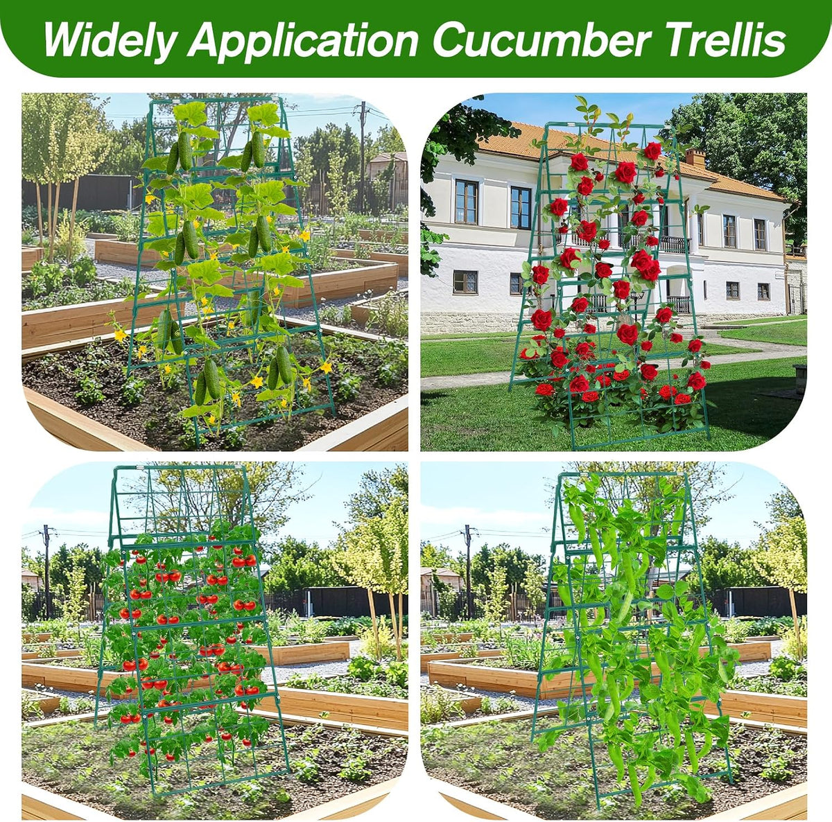 67 x 50 Cucumber Trellis for Raised Bed, U-Shape Metal Large Garden Trellis for Climbing Plants Outdoors with Netting, Garden Tools, Cucumber Arch Trellis for Vegetable Fruit Flower Plant Support