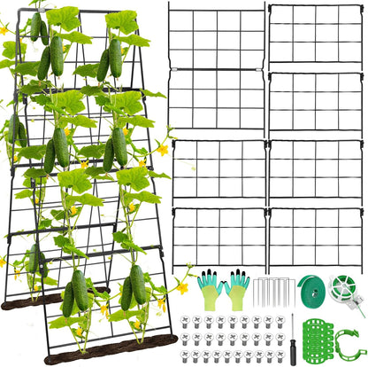 67 x 50 Cucumber Trellis for Raised Bed, U-Shape Metal Large Garden Trellis for Climbing Plants Outdoors with Netting, Garden Tools, Cucumber Arch Trellis for Vegetable Fruit Flower Plant Support