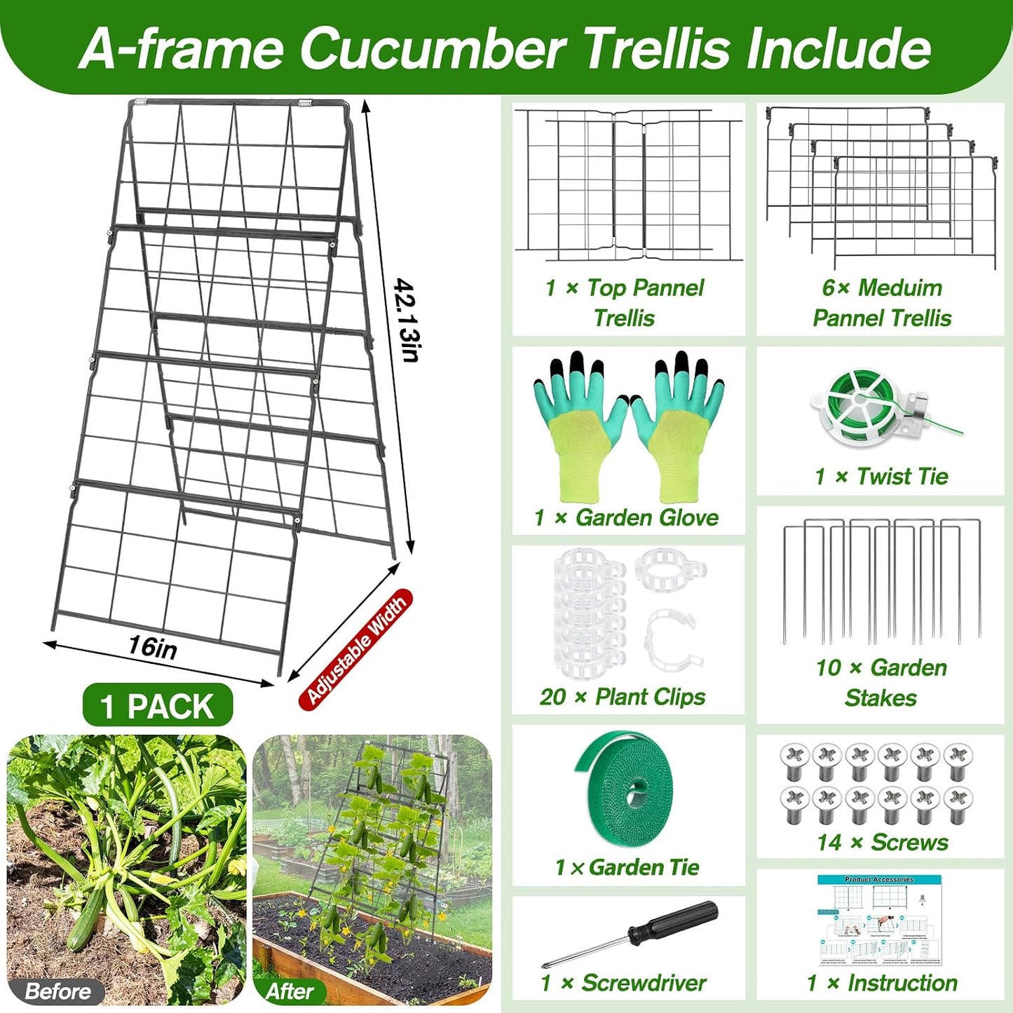 67 x 50 Cucumber Trellis for Raised Bed, U-Shape Metal Large Garden Trellis for Climbing Plants Outdoors with Netting, Garden Tools, Cucumber Arch Trellis for Vegetable Fruit Flower Plant Support
