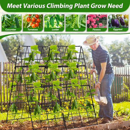 67 x 50 Cucumber Trellis for Raised Bed, U-Shape Metal Large Garden Trellis for Climbing Plants Outdoors with Netting, Garden Tools, Cucumber Arch Trellis for Vegetable Fruit Flower Plant Support